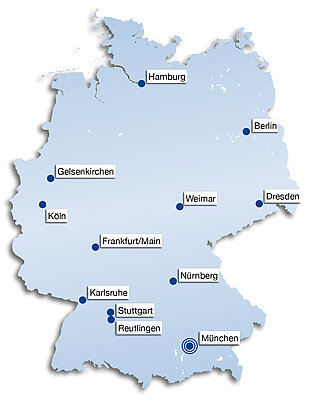 Deutschlandkarte mit Standorten von Müller-BBM Industry Solutions