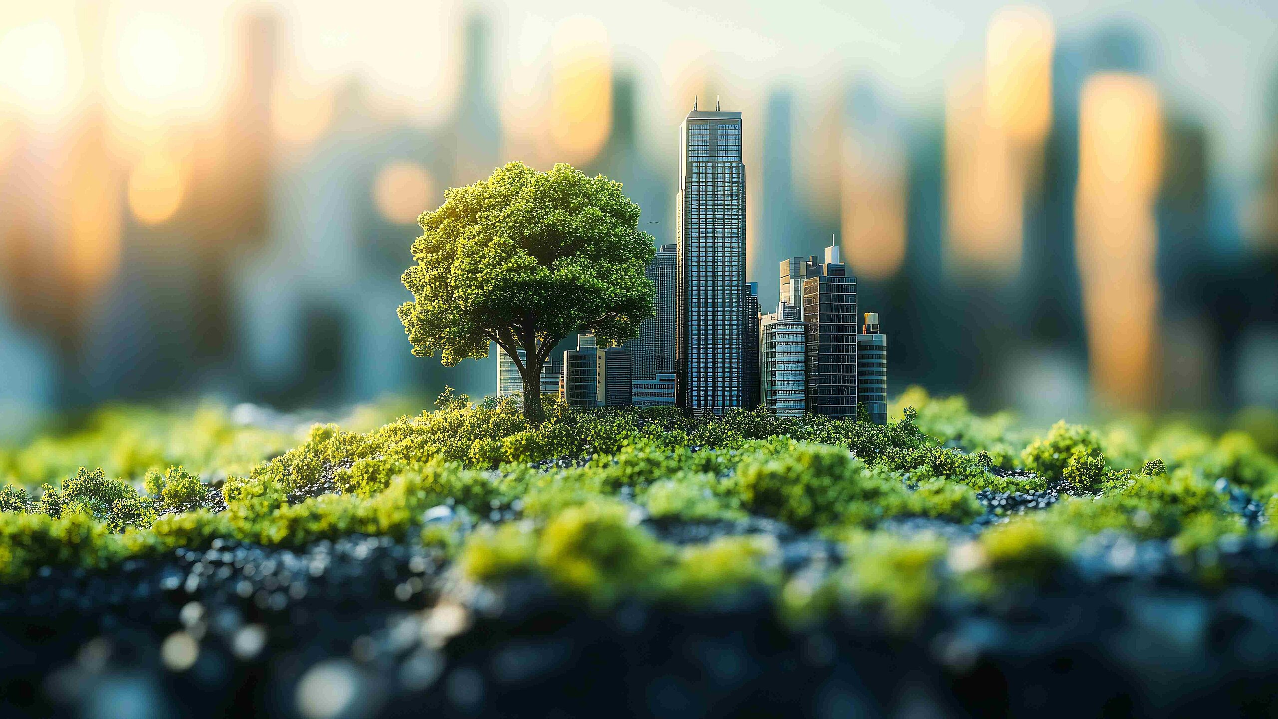 Stadt, Klima, Zukunft, grüne Landschaft