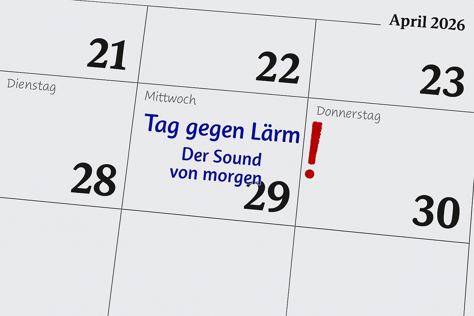 Kalender mit Markierung für den Tag gegen Lärm 2026
