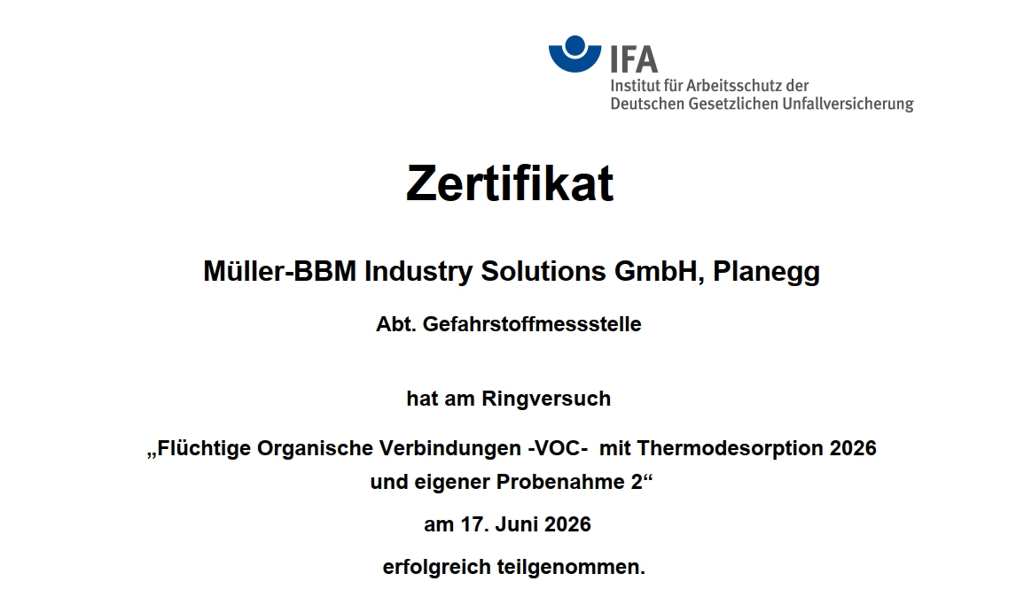 Zertifikat der IFA für den bestandenen Ringversuch